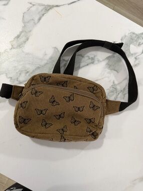 Brown Corduroy Butterfly Crossbody Waist Bag